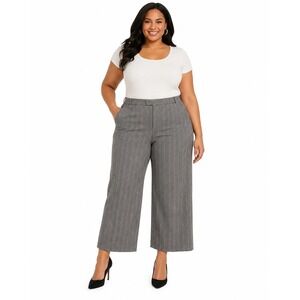 Plus-Size Gray Pinstripe Wide-Leg Pants